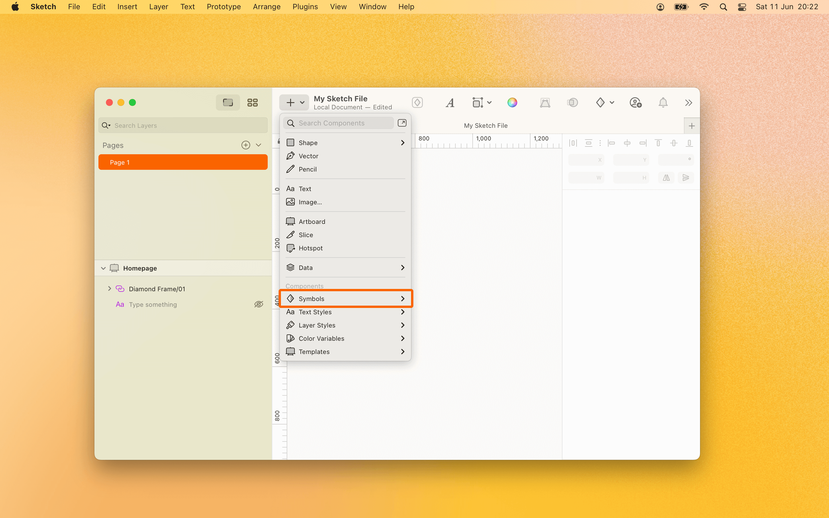 Insert menu in the Mac app